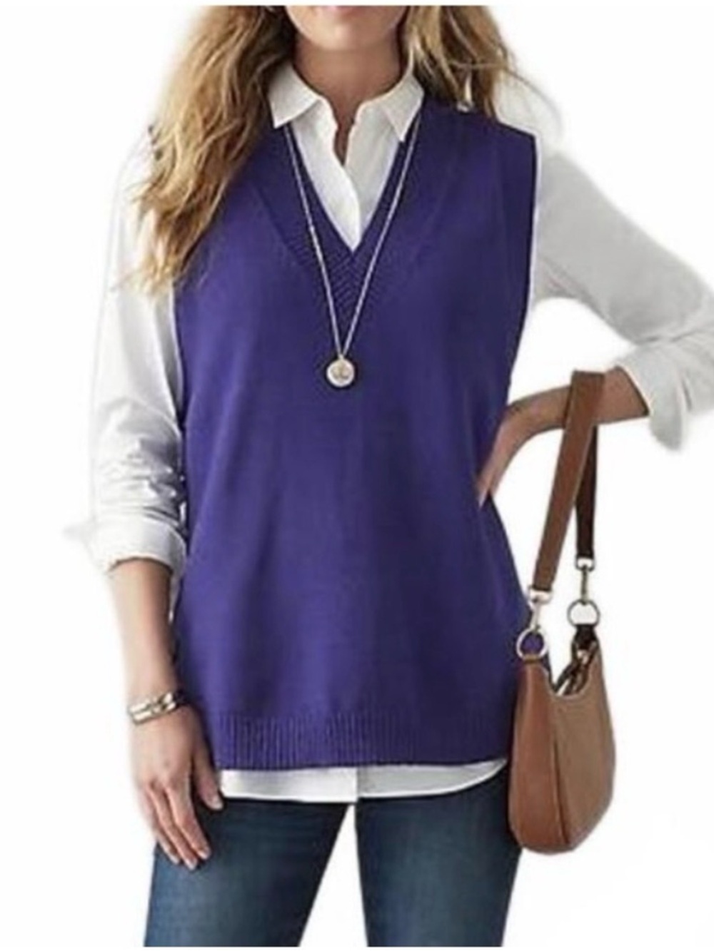 J. JILL Preppy Classic Oversized Layering Chic Knitted Sweater Vest Size MP